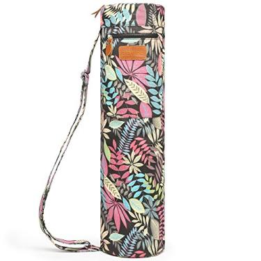 Imagem de (Colorful leaves) - ELENTURE Full-Zip Exercise Yoga Mat Carry Bag with Multi-Functional Storage Pockets