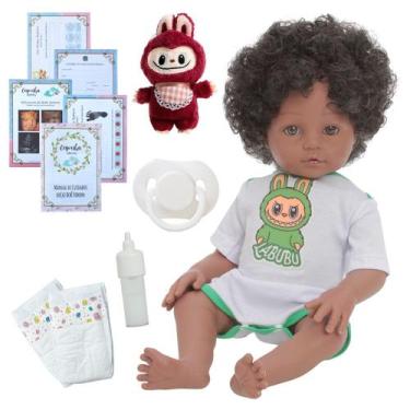 Imagem de Boneco Reborn Negro Corpo 100% Silicone Cabelo Cacheado - Cegonha Rebo