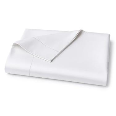 Imagem de Lane Linen Lençol de cima 100% algodão egípcio tamanho solteiro (173 x 254 cm) - tecido acetinado elegante, ultramacio, respirável, altamente durável - branco