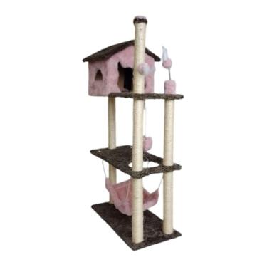 Imagem de Arranhador Para Gatos De TrêS NíVeis - Com Postes De Sisal E Bolas De PelúCia(ROSA)