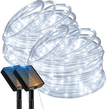 Imagem de btfarm Pacote com 2 luzes de corda solar IP65, à prova d'água IP65, 120 LEDs, corda solar, para festa, jardim, quintal, casa, casamento, decoração de Natal, iluminação, branco frio
