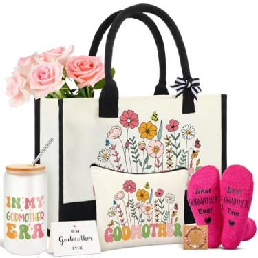 Imagem de Huquary Conjunto de 6 peças de presente de pedido de madrinha inclui copo de vidro de 473 ml com tampa de lona sacola de meias quentes pulseira e cartão comemorativo presentes de aniversário de