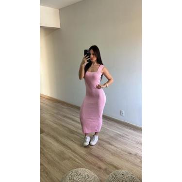 Imagem de Vestido Midi Canelado Alça Grossa Básico Tricot Verão - Calu Tricot, R