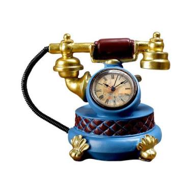 Imagem de Telefone retrô europeu Sculpture com resina de relógio de 17 cm - yiwe