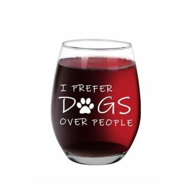Imagem de Jogskeor Presentes para amantes de cães, I Prefer Dogs Over People, taça de vinho 425 g, presente de aniversário e Natal para mulheres, cães, mães