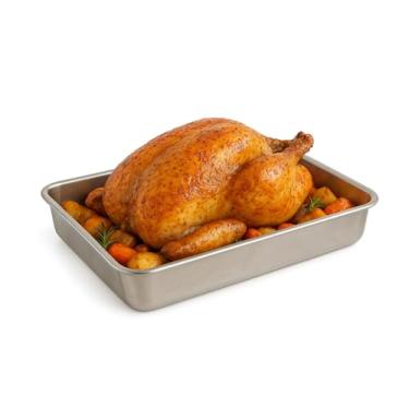 Imagem de Forma Retangular de Alumínio Antiaderente, 44,5x32x6 cm, Cinza, Assadeira para Bolos, Chester, Peru e Frango, Fundo Alto N°5, Resistente a 230°C