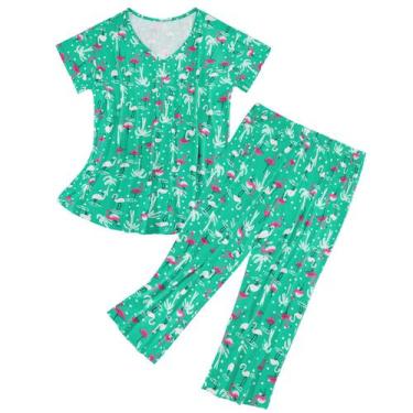 Imagem de Conjunto de pijamas American Trends feminino de algodão macio Flamingo