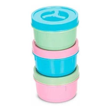 Imagem de Conjunto Pote Redondo Baixo Pequeno  3pcs Color - Tampa Com Rosca - Er