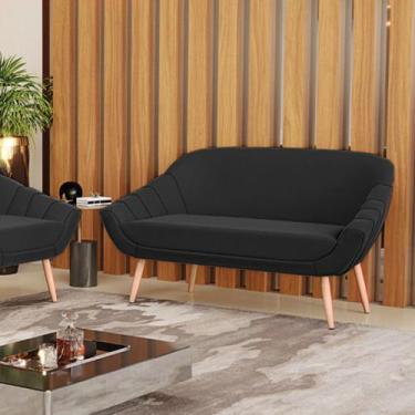 Imagem de Namoradeira 02 Lugares Giovana Suede Preto Pés Palito Natural D03 - D'
