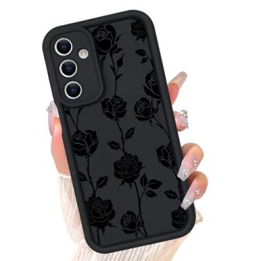 Imagem de xoniery Capa compatível com Samsung Galaxy A35 5G, silicone floral fofo, proteção à prova de choque para idosos e antiarranhões para mulheres e meninas - rosa preta