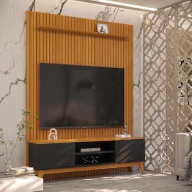 Imagem de Painel Ripado Com Rack Tv 75 Polegadas Italia 184cm - Preto e Cedro