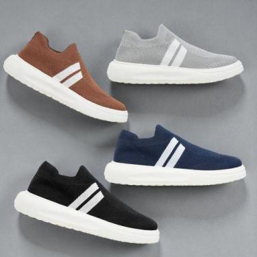 Imagem de Tênis Masculino Confortável Slip On Knit Malha Flexível Antiderrapante