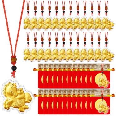 Imagem de Conjunto de 24 colares de ano novo chinês, pingente pendurado de cobra do ano 2025 com cordas vermelhas, pingente de cobra do zodíaco chinês, envelopes vermelhos com bolsa de cordão para presente de