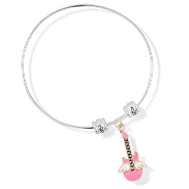 Imagem de Pulseira rosa violão com asas de anjo brancas