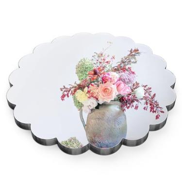 Imagem de Pacote com 6 peças centrais espelhadas redondas de 25,4 cm para mesas de acrílico inquebrável, tábuas redondas recortadas com borda lisa, bandejas decorativas de espelho para casamento, festa, vela