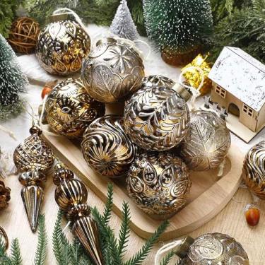 Imagem de HyDren 16 peças de enfeites de Natal vintage, bola de Natal rústica de 8,5 cm, bola pendurada tradicional antiga e à prova de estilhaçamento, decoração de casa de fazenda neutra para decoração de