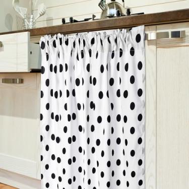 Imagem de Hahafelt Cortinas ocultas de armário para lava-louças com haste telescópica e haste braçadeira para lava-louças, mesa de 99 x 99 cm, cortina para cozinha embaixo da pia (branca com pontos pretos)