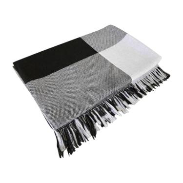 Imagem de Manta Para Sofá Grande Luxuosa Algodão 2,40x1,80 Tipo Capa Gigante Com Franjas Decorativas(MODELO-09-PRETA-BRANCO-XADREZ)