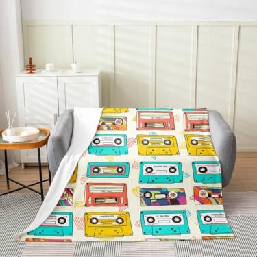 Imagem de Feelyou Capa musical para meninos e meninas, 127 x 152 cm, cobertor de pelúcia para sofá, sofá, crianças, mulheres, homens, vintage, rádio flanela, cobertor de lã, Popstar, decoração de quarto de