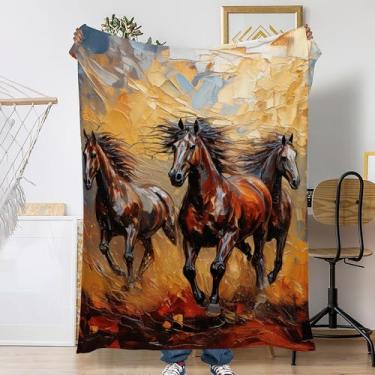 Imagem de Snowmolle Cobertor de outono de cavalo galopante, cobertor fofo de pelúcia vintage para decoração de sala de estar, mantas de lã leve para sofá, cama, viagens, sonecas, leitura, 127 x 152 cm