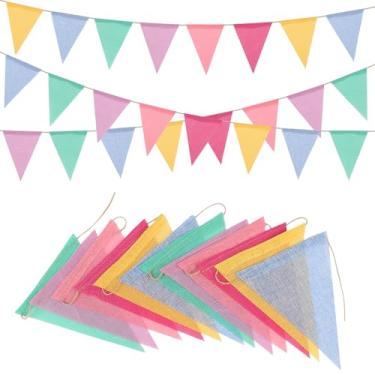 Imagem de JOFONY 48 bandeiras coloridas de flâmula, faixas triangulares arco-íris de 15,8 m para decorações de festa de aniversário ao ar livre pastel