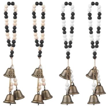 Imagem de CRASPIRE 4 peças, 2 cores, sinos de bruxa, maçanetas de porta, sinos coloridos de madeira, guirlanda retrô vintage, enfeite decorativo de latão antigo, enfeites de cabide decorativos para porta de