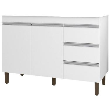 Imagem de Balcão Gabinete de Pia sem Tampo 119cm Karen 2 Portas 3 Gavetas P14 Branco - Mpozenato