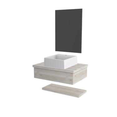 Imagem de Conjunto Bancada C-cuba Q355, Prateleira E Espelheira Metrópole 606 Preto ônix Snow