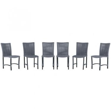 Imagem de 6 Cadeiras De Jantar Cannes De Alumínio Pintura Preta Trama Prata