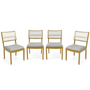 Imagem de Kit Com 4 Cadeiras Milena Madeira Maciça Assentos Estofados Encostos De Tela Sintética Linho Cinza 407