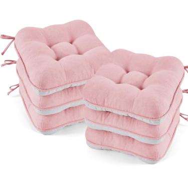 Imagem de BETU Conjunto de almofadas de cadeira para cadeiras de jantar com 6,3 cm de espessura, almofadas de mesa de cozinha com laços, suporte e capas antiderrapantes, almofada de assento para sala de jantar