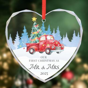 Imagem de Presentes de casamento para casais 2025 presente do Sr. e Sra. Presente de cristal de vidro de casamento, presentes de chá de panela, recém-casados, para casal recém-casado, primeiro Natal, enfeite de