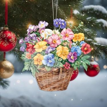 Imagem de Enfeites de Natal para pendurar, decoração de férias, decoração de flores acrílicas, decoração de interiores de carro, enfeite de árvore de Natal, artesanato para pendurar, colecionáveis, para