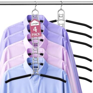 Imagem de Cabides de roupas que economizam espaço, cabides empilháveis para camisas, cabides dobráveis e antiderrapantes de 6 camadas com gancho giratório de 360° para organizadores de armário e camisa, suéter