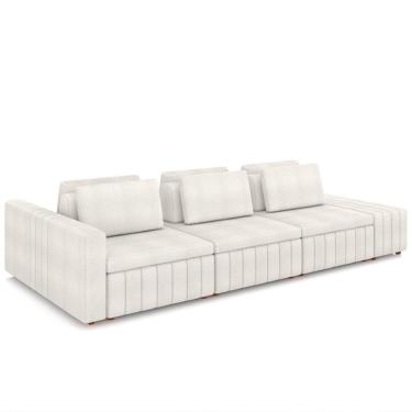 Imagem de Sofá Ilha E Puff Sala Living 365cm Siesta M22 Boucle Bege Claro - Mpozenato