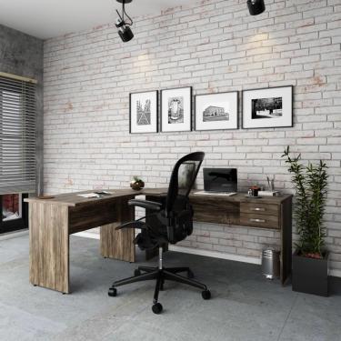 Imagem de Escrivaninha Mesa De Escritório Em L 1,80x1,40m C-02gavetas Carvalho Dark