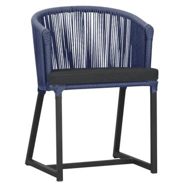 Imagem de Cadeira De Jantar Noronha Alumínio Preta E11 Trama Original Azul