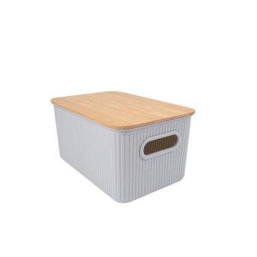 Imagem de Cesta Retangular Cinza Com Alça E Tampa Em Bambu 29505 - L\'hermitage