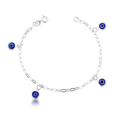 Imagem de Pulseira Com Elos E 4 Olho Grego Pendurado Prata 925 - 18cm