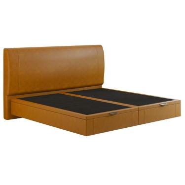 Imagem de Cama King Baú Flutuante Com Cabeceira 195cm Spazio S04 Couríssimo Caramelo - Lyam Decor