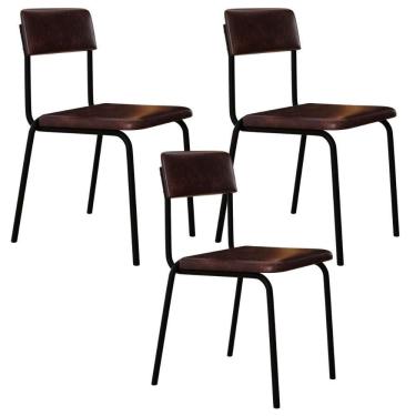 Imagem de Kit 03 Cadeiras Estofada Para Sala De Jantar Sense Preto C01 Courino Café - Lyam Decor