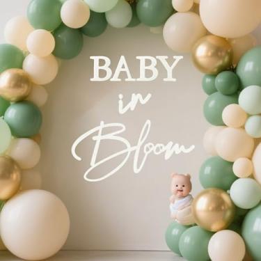 Imagem de Placa de fundo Baby in Bloom - Placa de feltro branca para chá de bebê em flor para menino, menina, revelação de gênero, faixa de festa de chá de bebê, balão arco, decoração de fotografia (feltro