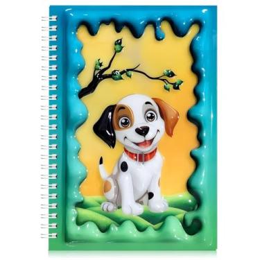Imagem de omatek smart technologies Caderno espiral A5 – Caderno espiral de capa dura fofo com capa brilhante 3D, 80 folhas – Caderno escolar para crianças, meninas e meninos, caderno de presente – Cachorrinho