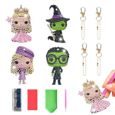 Imagem de HTPARY Kit de chaveiros de arte de diamante fofo, pacote com 4, chaveiros de acrílico DIY com diamantes, artesanato fácil para adultos e crianças, presentes para feriados, Natal