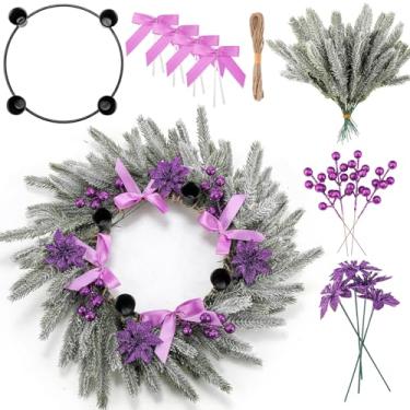 Imagem de Potchen Guirlanda do Advento de Natal, anel de castiçal, fita roxa, faça você mesmo, guirlanda do advento 4 castiçais, conjunto de decoração de Natal católico tradicional para mesa de igreja, centro