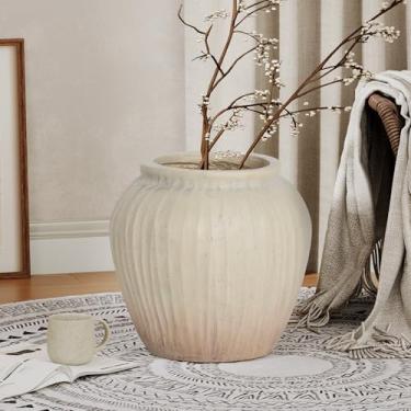 Imagem de Oakrain Vaso grande rústico minimalista, vaso redondo envelhecido de 28 cm para decoração de casa, plantadores de centros de fazenda com design gradiente para sala de estar em ambientes internos e