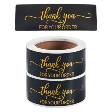 Imagem de Obrigado pelo seu pedido Etiqueta autoadesiva de papel, 2 rolos 240 peças de etiquetas adesivas decorativas retangulares para pequenas empresas, saco de embrulho, caixas de presente, embalagens, selos