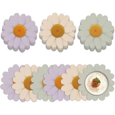 Imagem de Yiyiring 48 peças de jogo americano descartável margarida floral 33 cm em forma de flor decoração de mesa primavera verão artigos de festa descolados para cozinha, jantar, casa, casamento, aniversário