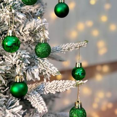Imagem de Pacote com 24 enfeites de bola de Natal verdes (30 mm / 1,18 polegadas) - acabamentos variados inquebráveis (brilhante, fosco, glitter) - Pequenos enfeites festivos para mini árvores, grinaldas