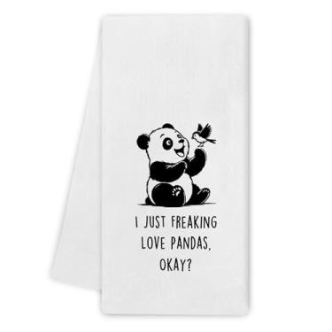Imagem de Noaleviax Toalhas de cozinha de panda fofas - presentes para amantes de panda, meninas, mulheres, crianças, decoração de cozinha fofa, I Just Freaking Love Pandas, panos de prato de mão para decoração